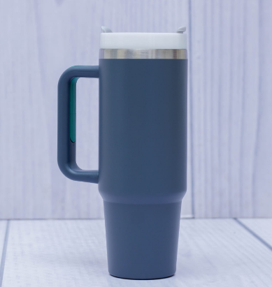 Custom laser-engraved 1 Litre Stanley style thermal tumbler with handle in slate grey by Print365 Kenya