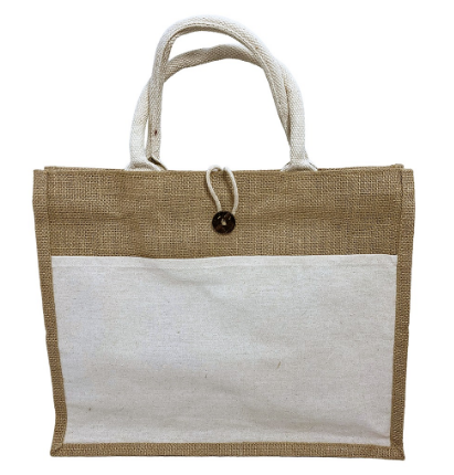 Custom screen-printed A4 white pocket buttoned jute bag by Print365 Kenya