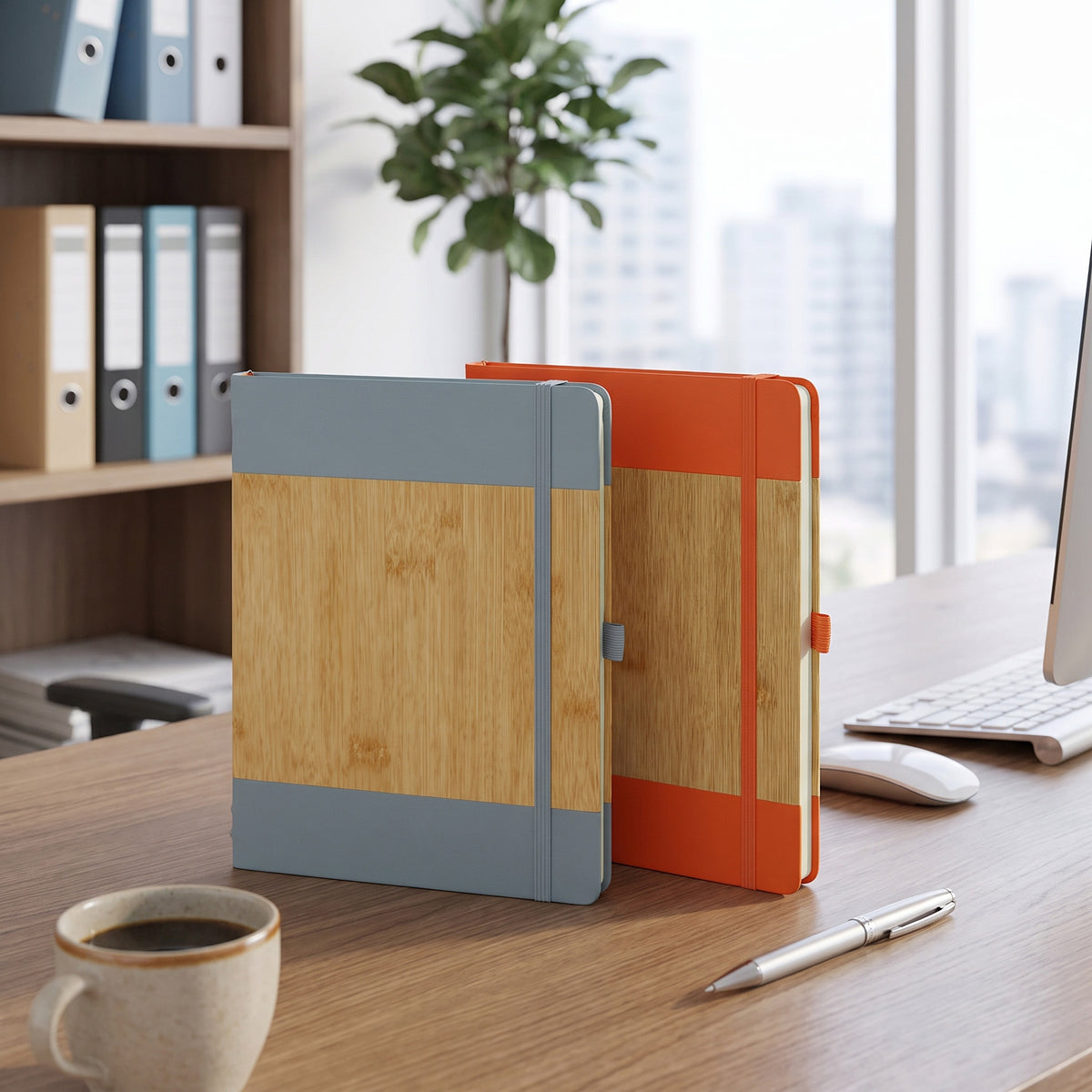 Custom laser-engraved A5 bamboo wood and leatherette hybrid notebooks by Print365 Kenya