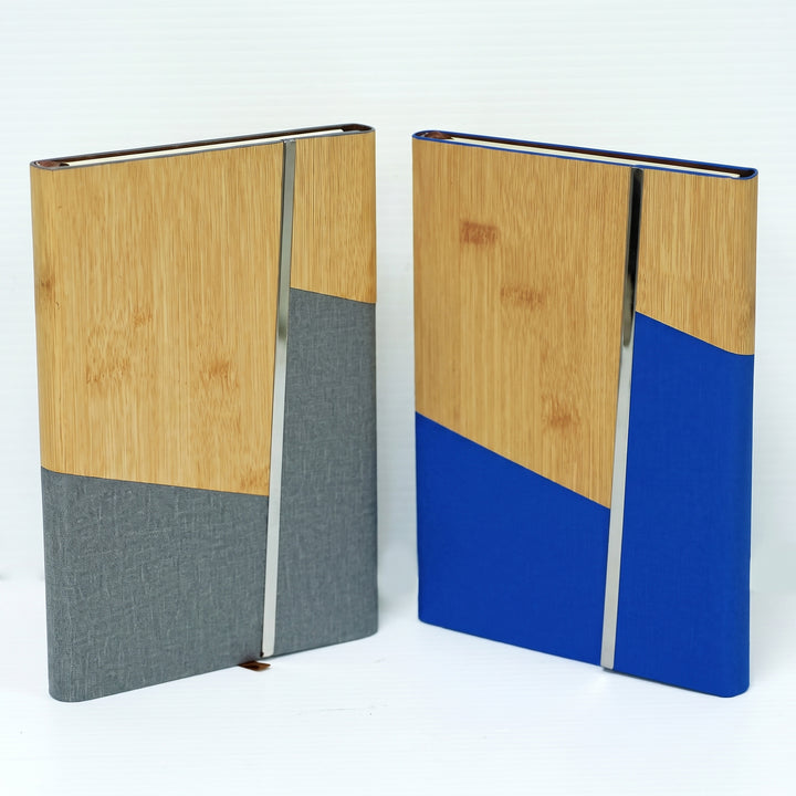 Custom branded A5 geometric bamboo wood and leatherette journals in Nairobi