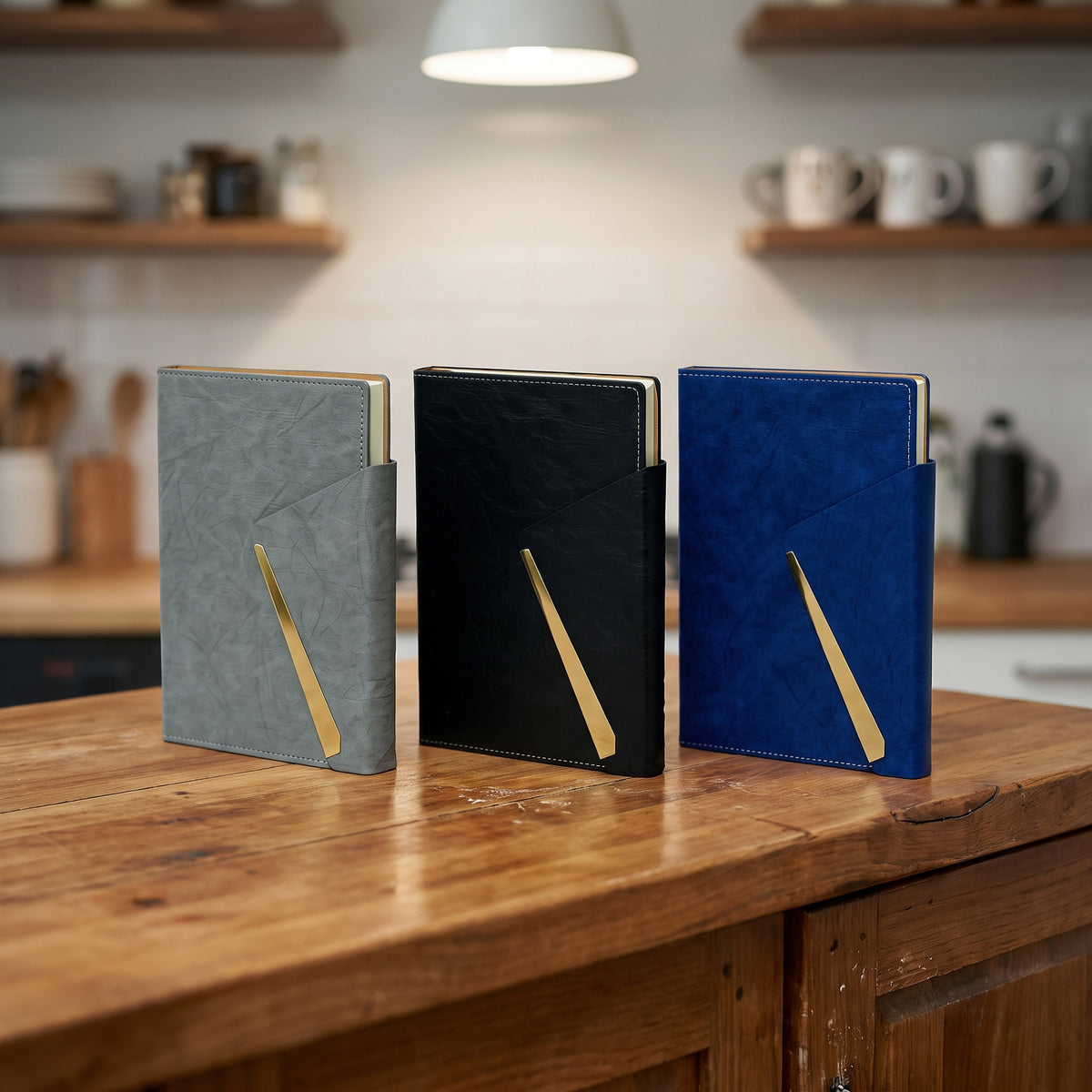 Custom branded executive A5 leatherette notebooks with diagonal gold clips in Nairobi