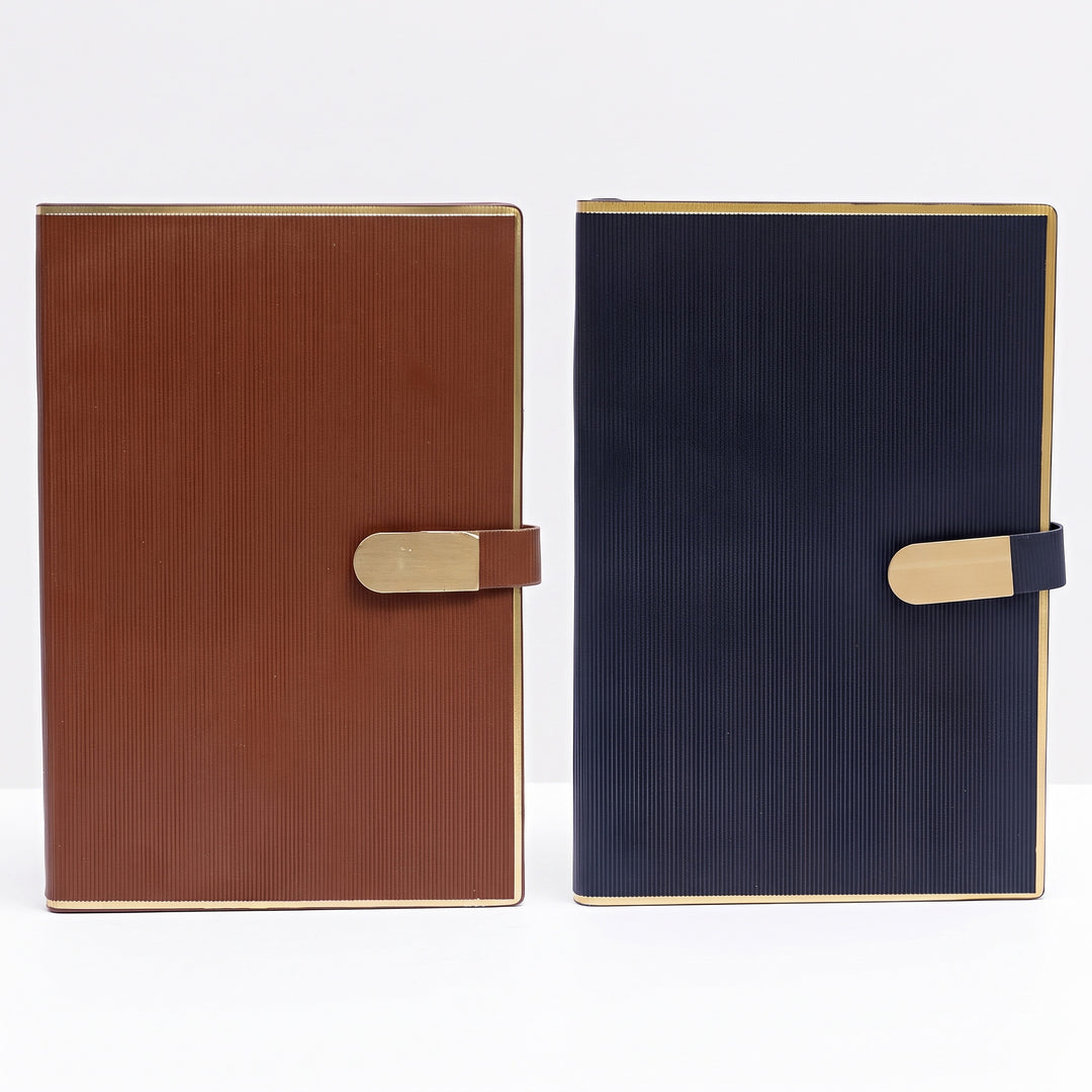 Custom debossed A5 ribbed leatherette notebooks with gold border trim by Print365 Kenya