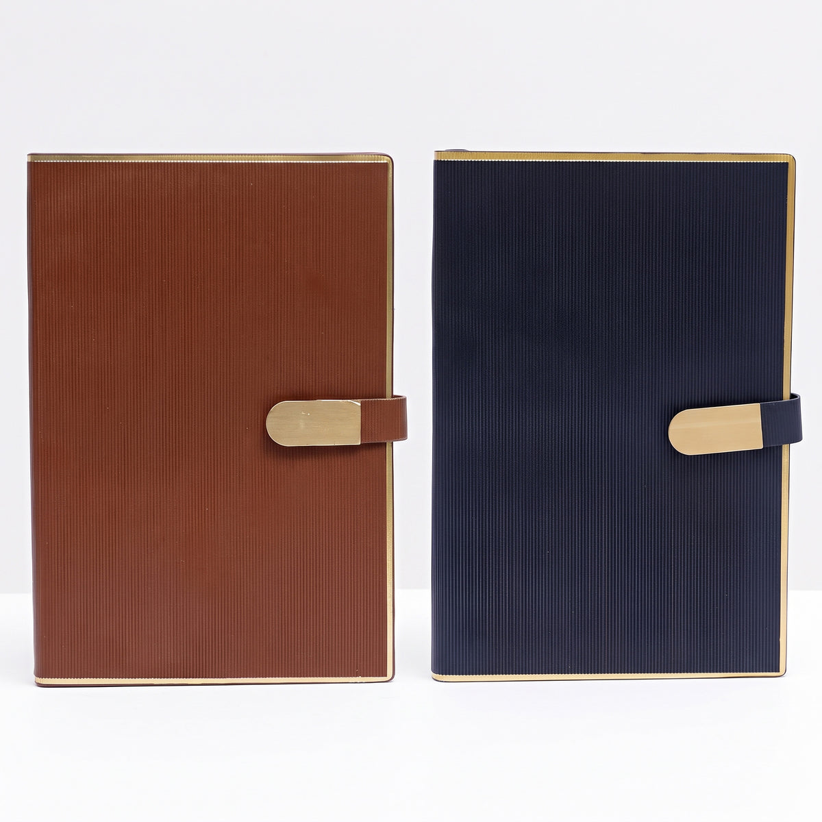 Custom debossed A5 ribbed leatherette notebooks with gold border trim by Print365 Kenya