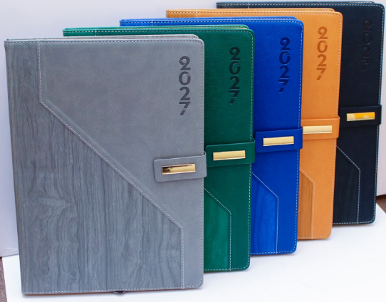 Custom Branded Executive 2027 A4 Diaries in Leatherette, Bamboo &amp; Wood