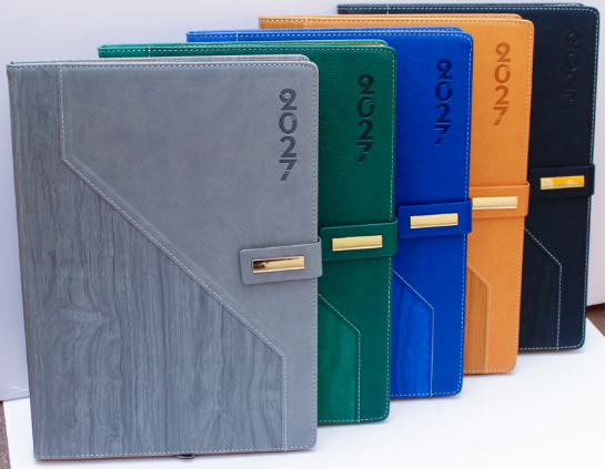Custom Branded Executive 2027 B5 Diaries in Leatherette, Bamboo &amp; Wood