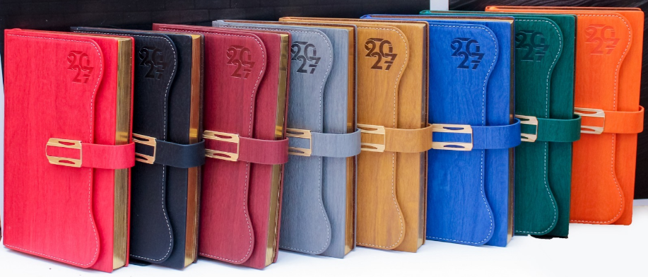Custom Branded Executive 2027 A5 Diaries in Leatherette, Bamboo &amp; Wood