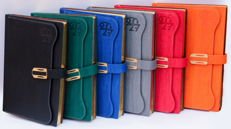 Custom Branded Executive 2027 B5 Diaries in Leatherette, Bamboo &amp; Wood