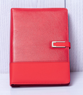 Custom branded executive B5 red leatherette refillable ring binder notebook by Print365 Kenya