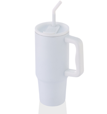 Custom laser-engraved imported BERN white recycled stainless steel tumbler with straw by Print365 Kenya   
