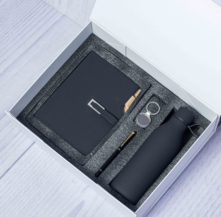 Custom laser-engraved executive 4-in-1 corporate gift set in black by Print365 Kenya