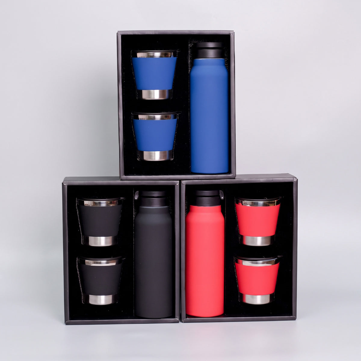 Custom laser-engraved 3-piece vacuum flask and dual tumbler gift set by Print365 Kenya