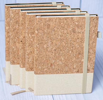 Custom laser-engraved eco-friendly A5 natural cork and linen fabric notebook by Print365 Kenya
