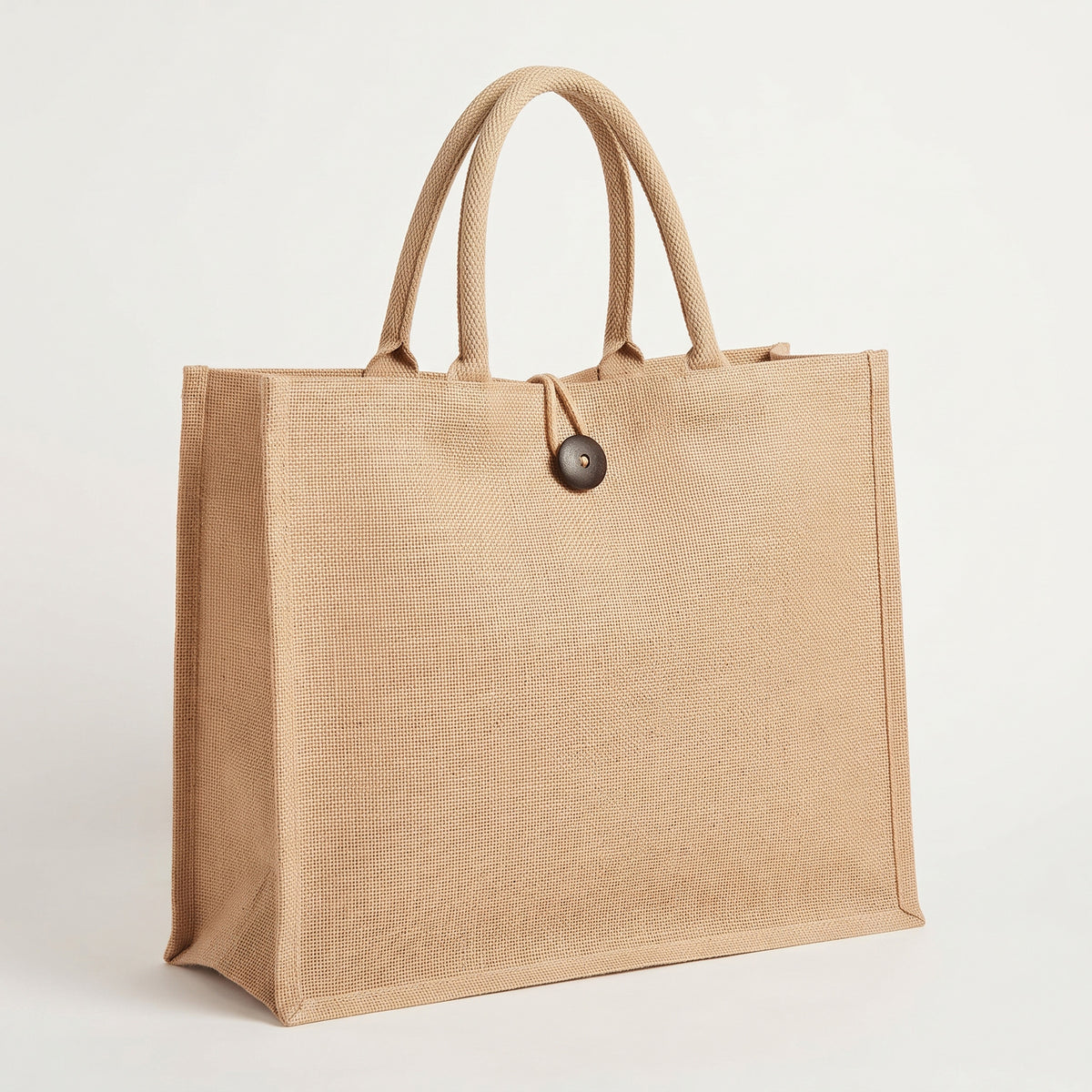 Natural burlap A4 landscape jute tote bag with wooden button priced at Ksh 1000 in Nairobi