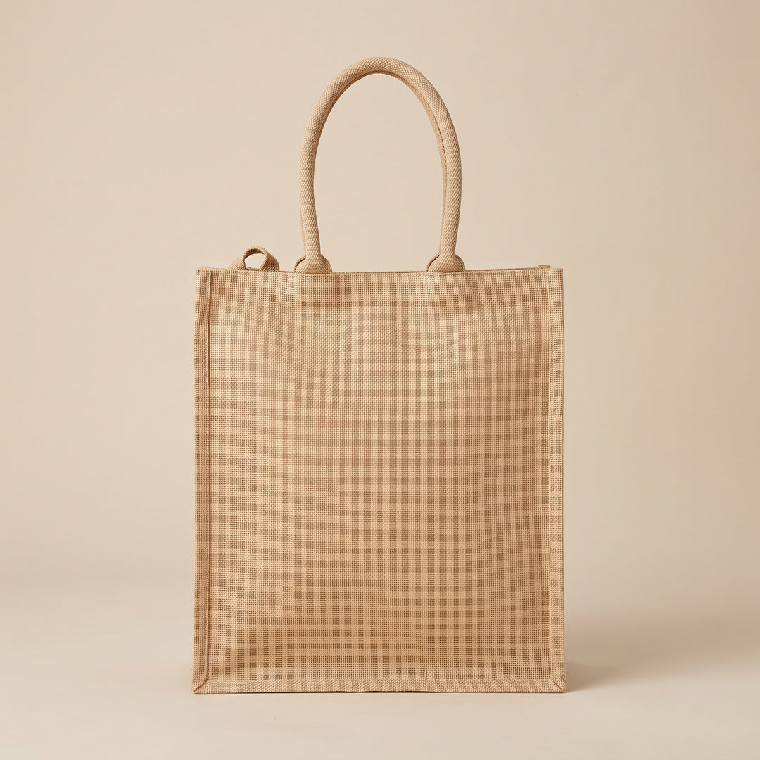 Custom screen-printed A4 portrait plain zipped jute bag by Print365 Kenya