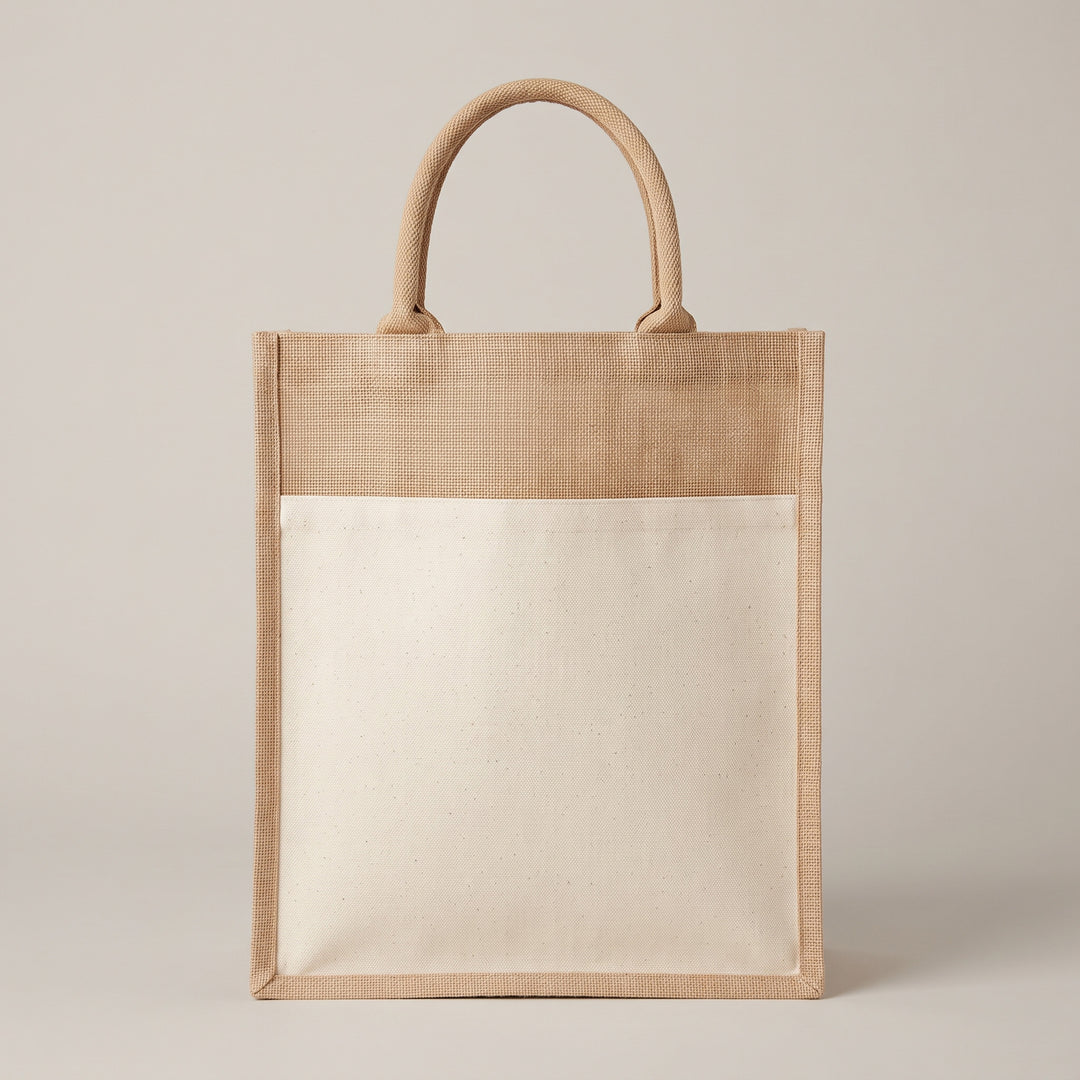 Custom screen-printed A4 portrait eco-friendly white pocket zipped jute bag by Print365 Kenya
