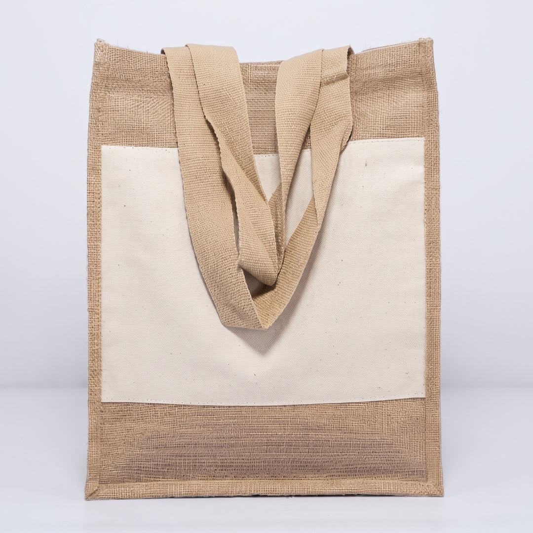 Natural burlap vertical A4 portrait jute tote bag with wide flat cotton shoulder straps priced at Ksh 1000 in Nairobi