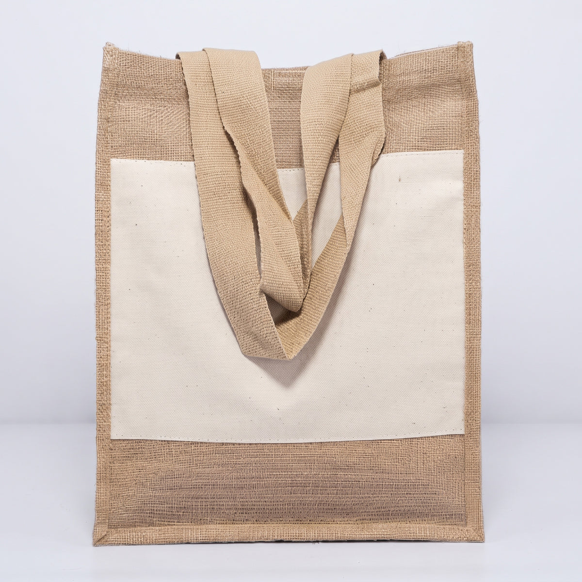 Natural burlap vertical A4 portrait jute tote bag with wide flat cotton shoulder straps priced at Ksh 1000 in Nairobi