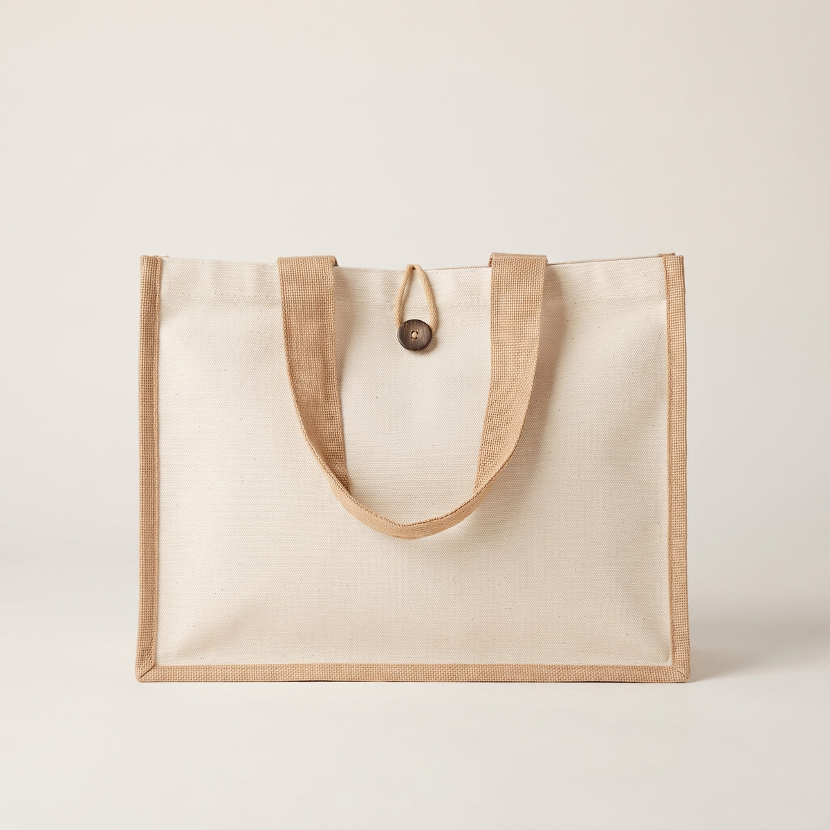 Natural jute A4 landscape tote bag with white canvas panel and wide shoulder straps priced at Ksh 1000 in Nairobi