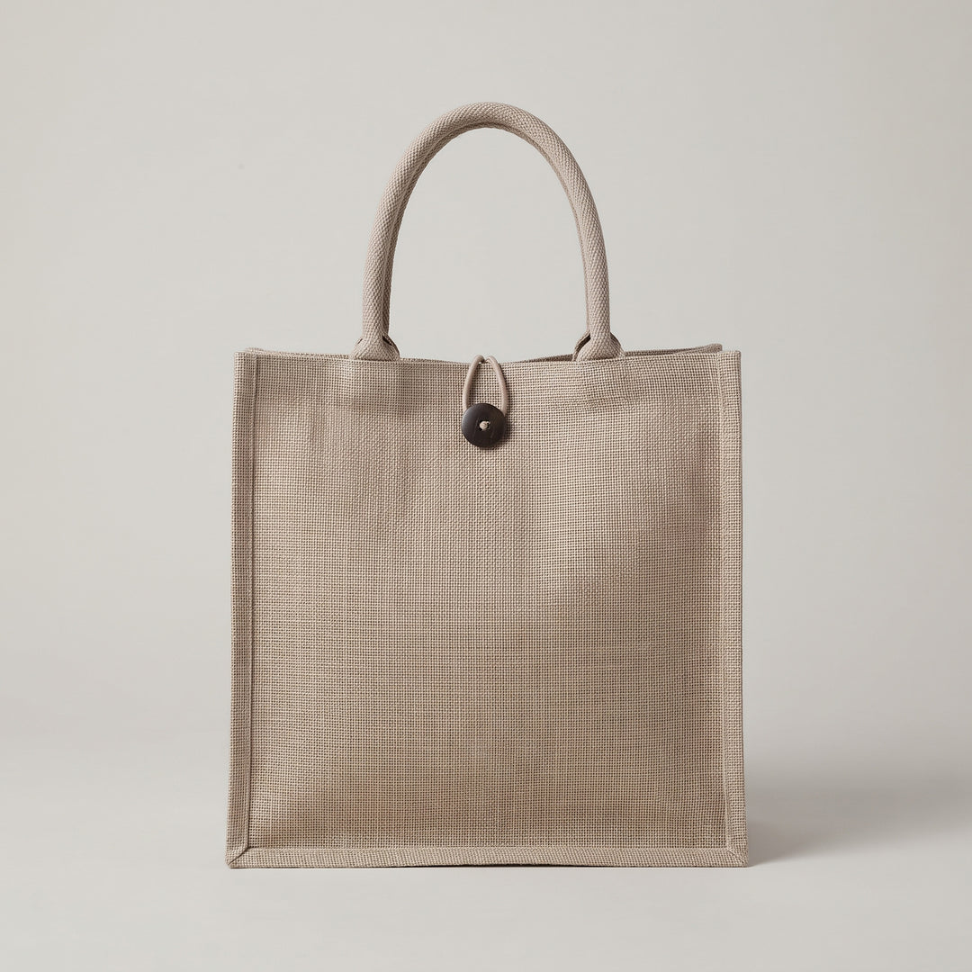 Custom screen-printed B5 plain buttoned jute bag by Print365 Kenya