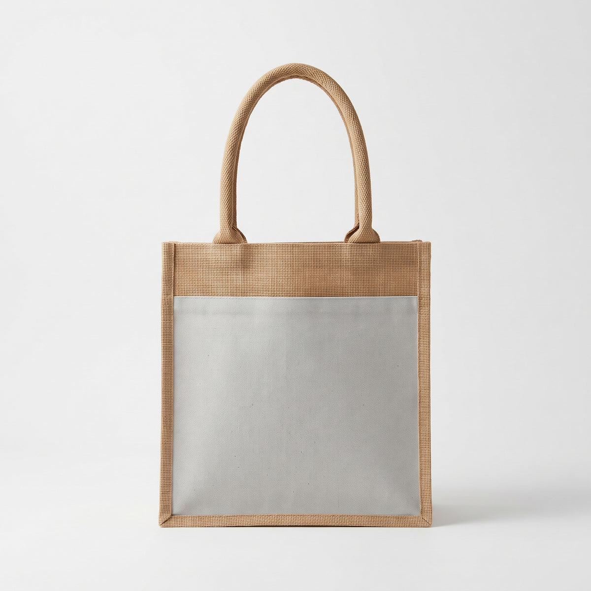 Natural burlap compact A5 portrait jute tote bag with white canvas pocket priced at Ksh 700 in Nairobi