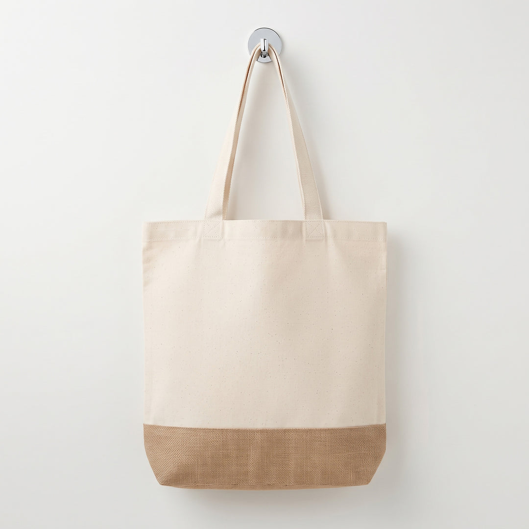 Eco-friendly A3 canvas tote bag with shimmery natural jute bottom panel priced at Ksh 800 in Nairobi