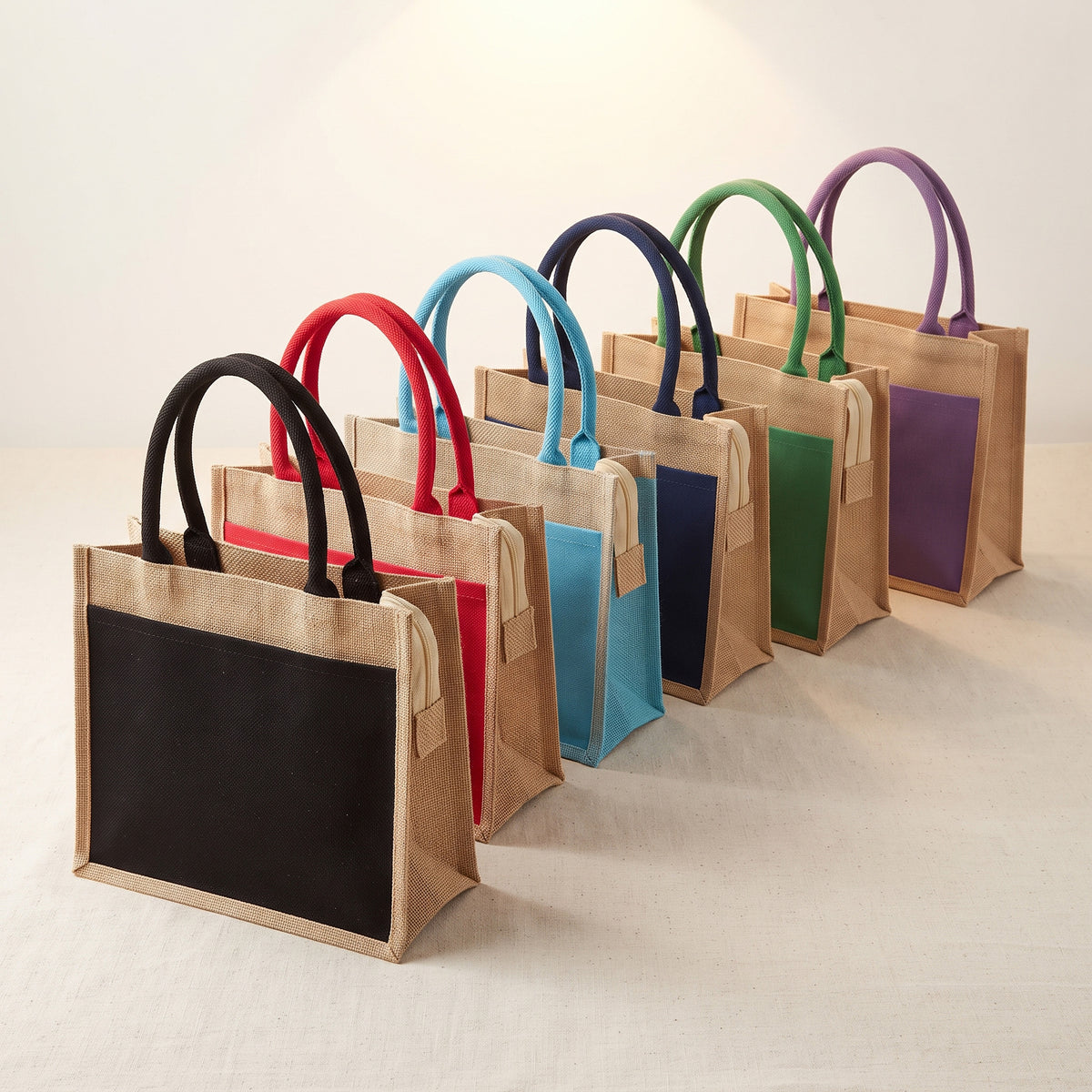 Custom screen-printed extra large A3 zipped jute bag with colored front pocket by Print365 Kenya