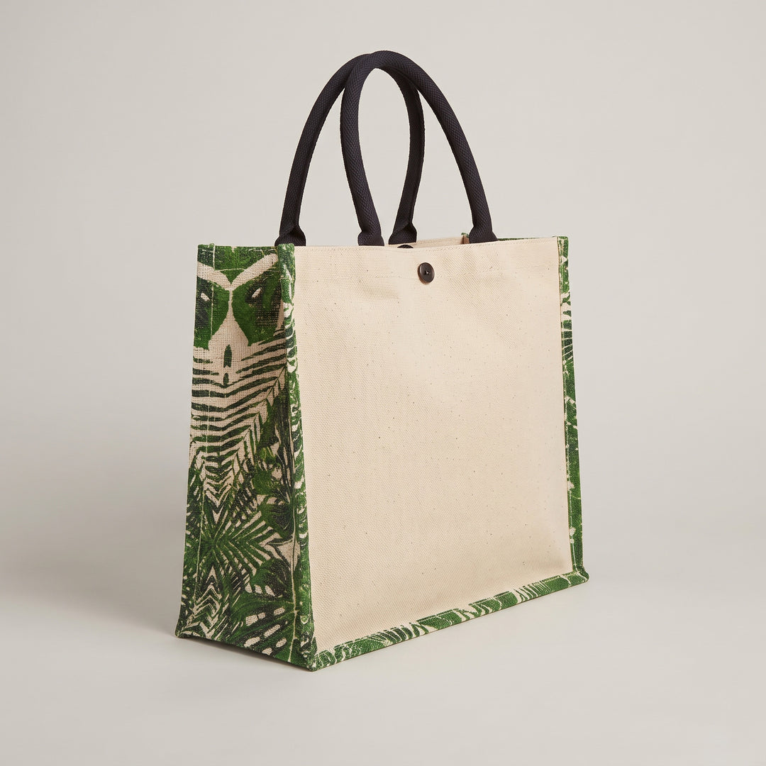 Eco-friendly extra-large A3 landscape tote bag with green botanical leaves print gusset priced at Ksh 1200 in Nairobi