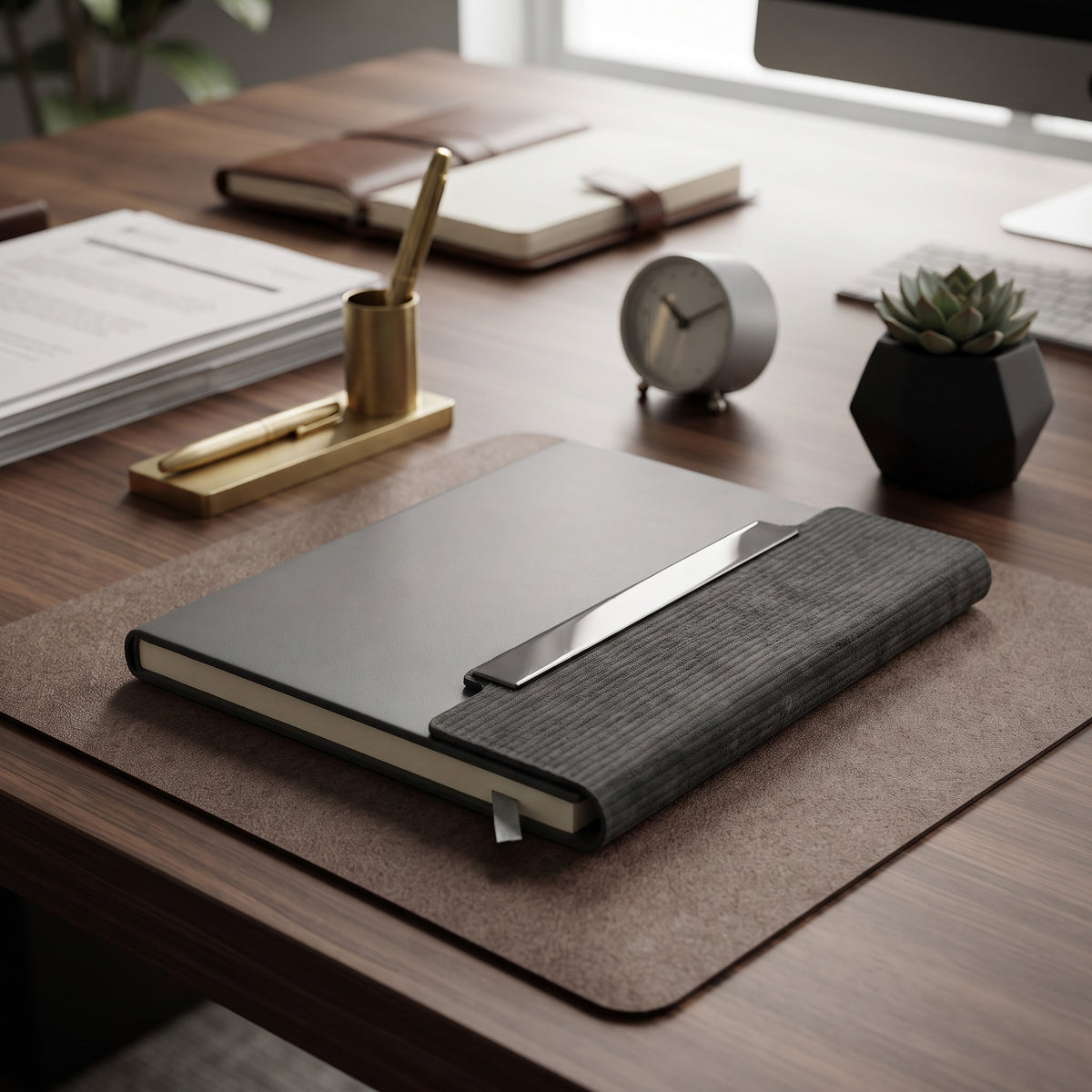 Custom branded executive A5 dual-texture notebook with ribbed magnetic flap by Print365 Kenya