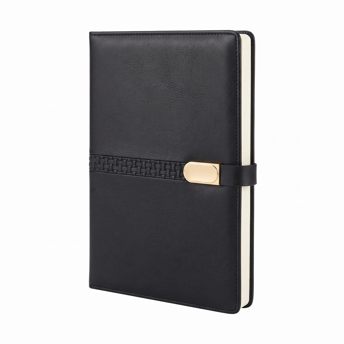 Custom debossed executive A5 leatherette notebook with woven pattern band by Print365 Kenya