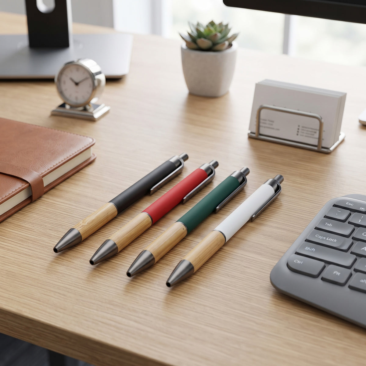 Custom laser-engraved eco-friendly bamboo and metal hybrid pens by Print365 Kenya