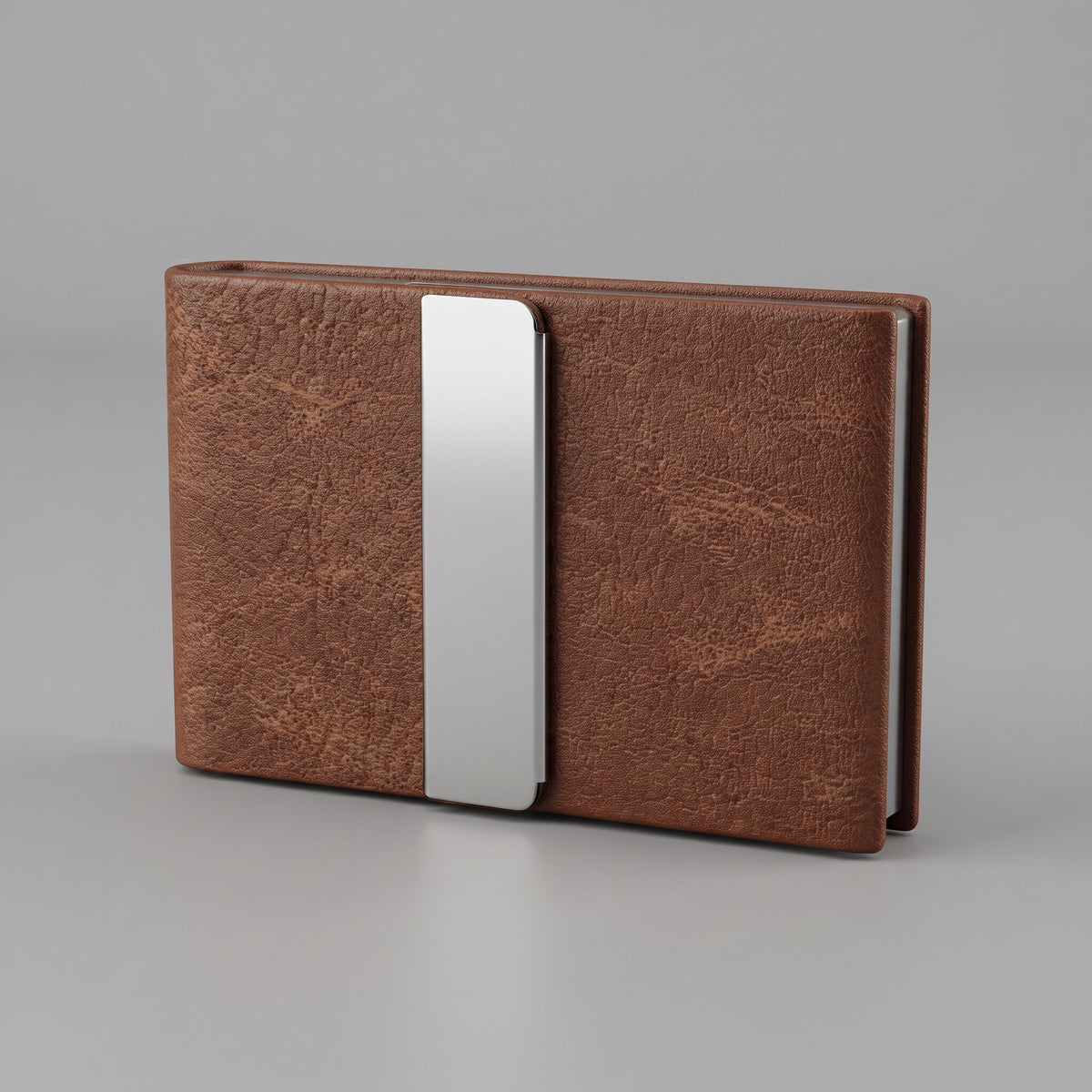 Custom laser-engraved brown leatherette business card holder with stainless steel magnetic clasp by Print365 Kenya