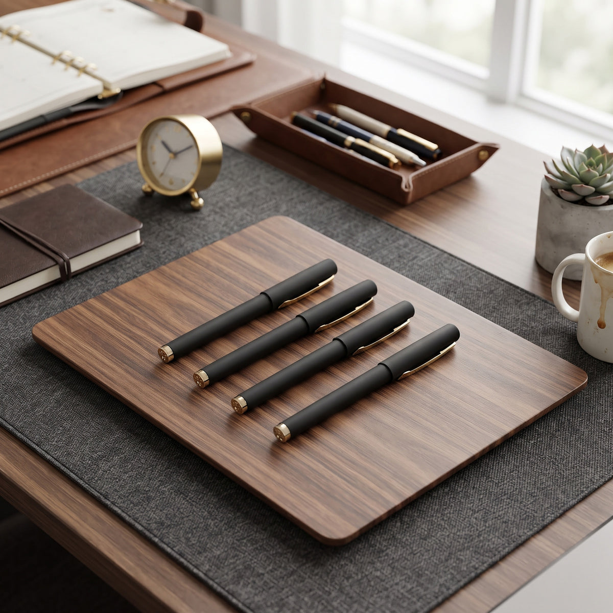 Custom branded executive matte black rollerball pen with luxury gold trim in Nairobi