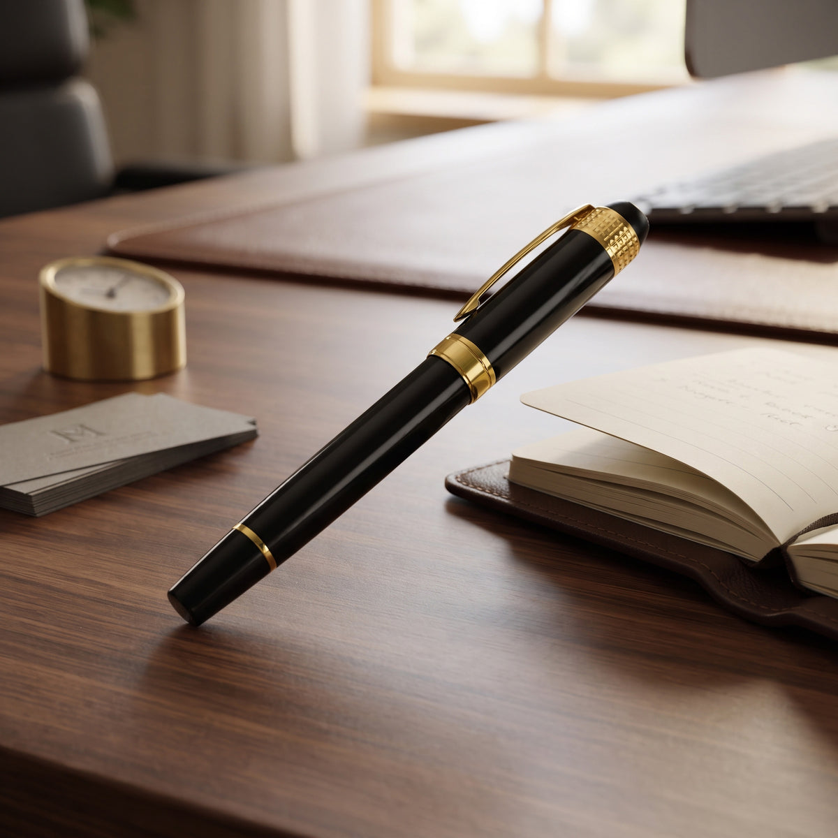 Custom laser-engraved executive metal pen with gold trim accent by Print365 Kenya