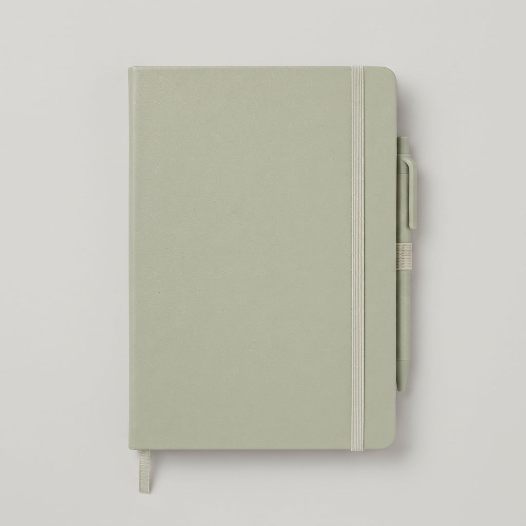 Custom screen-printed imported ABULA eco-neutral A5 kiwi fruit paper notebook and pen set by Print365 Kenya   