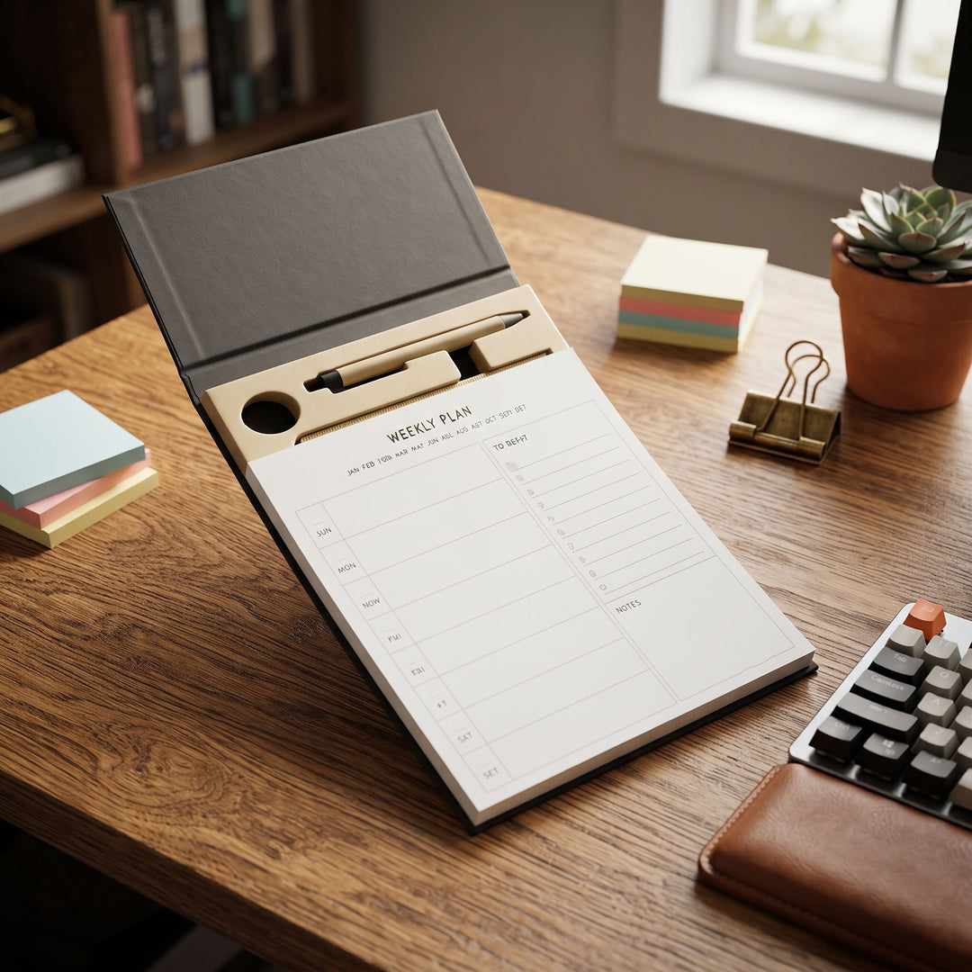 Executive imported A4 weekly desk planner with eco pen, wooden ruler, and paper clips priced at Ksh 1800 in Nairobi   