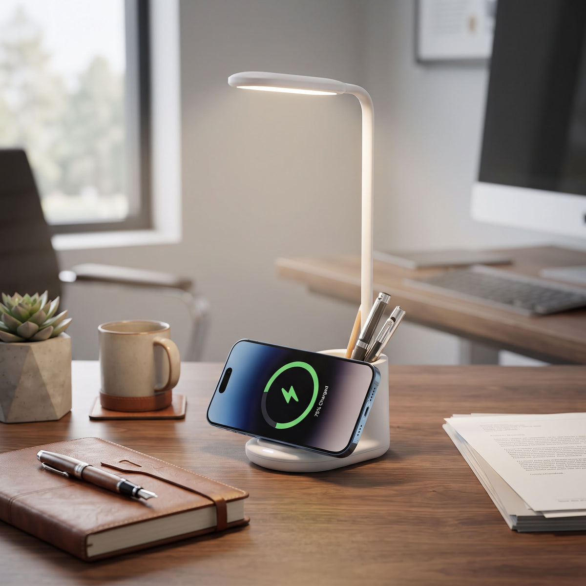 Executive imported white Giftology 3-in-1 LED desk lamp with fast wireless charging pad priced at Ksh 2000 in Nairobi