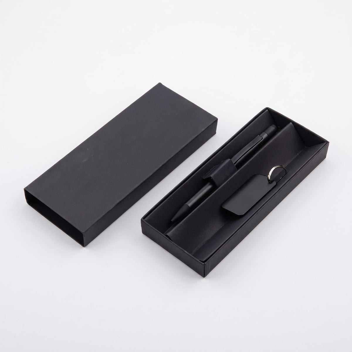 Custom laser-engraved imported ANGLA RCS recycled aluminium pen and keychain set in black by Print365 Kenya