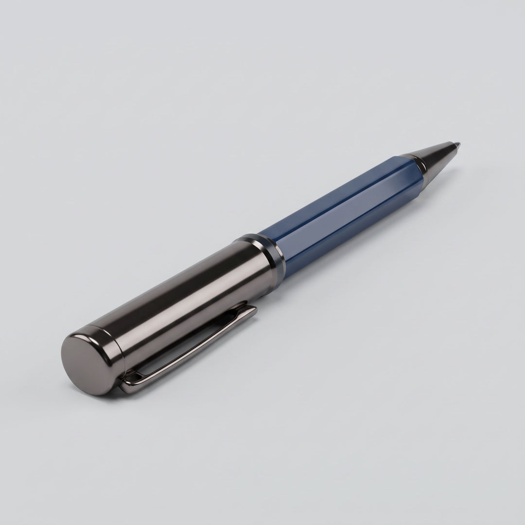 Custom laser-engraved imported GOSLAR blue metal pen with gunmetal cap by Print365 Kenya