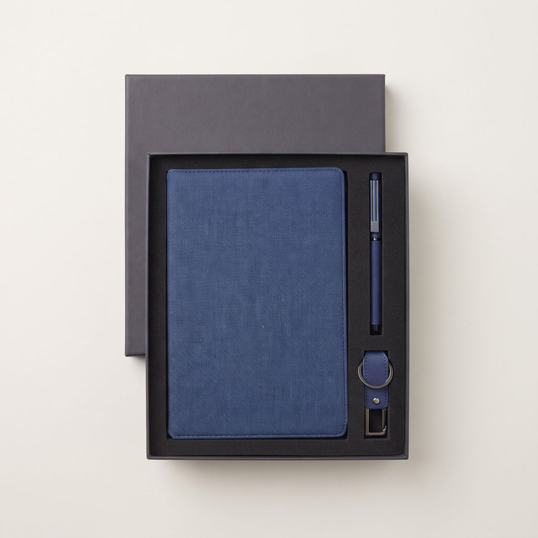 Custom laser-engraved imported LENZEN CHANGE ZERO navy sustainable 3-piece gift set by Print365 Kenya   