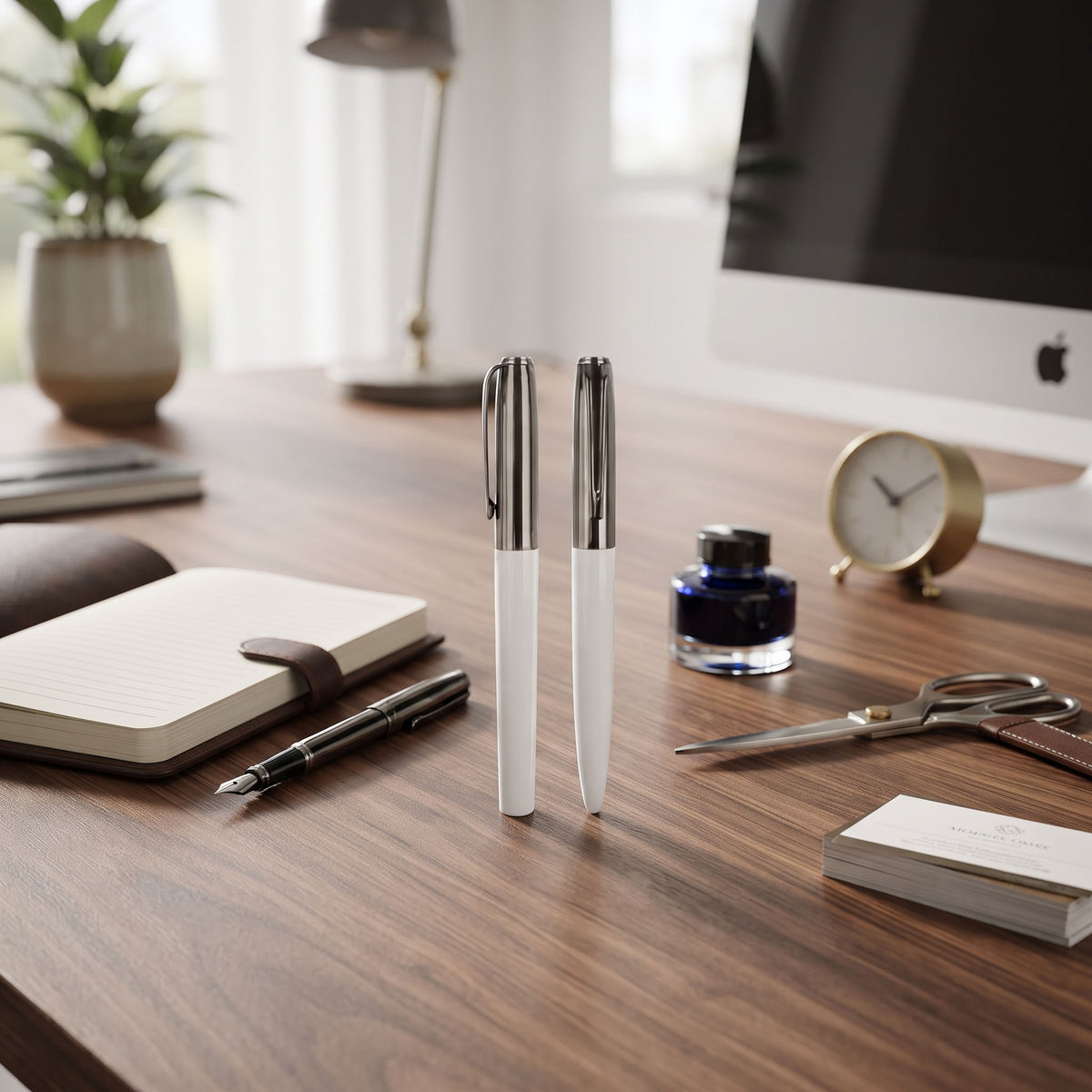 Custom screen-printed imported NORA white rollerball and ballpoint pen gift set by Print365 Kenya