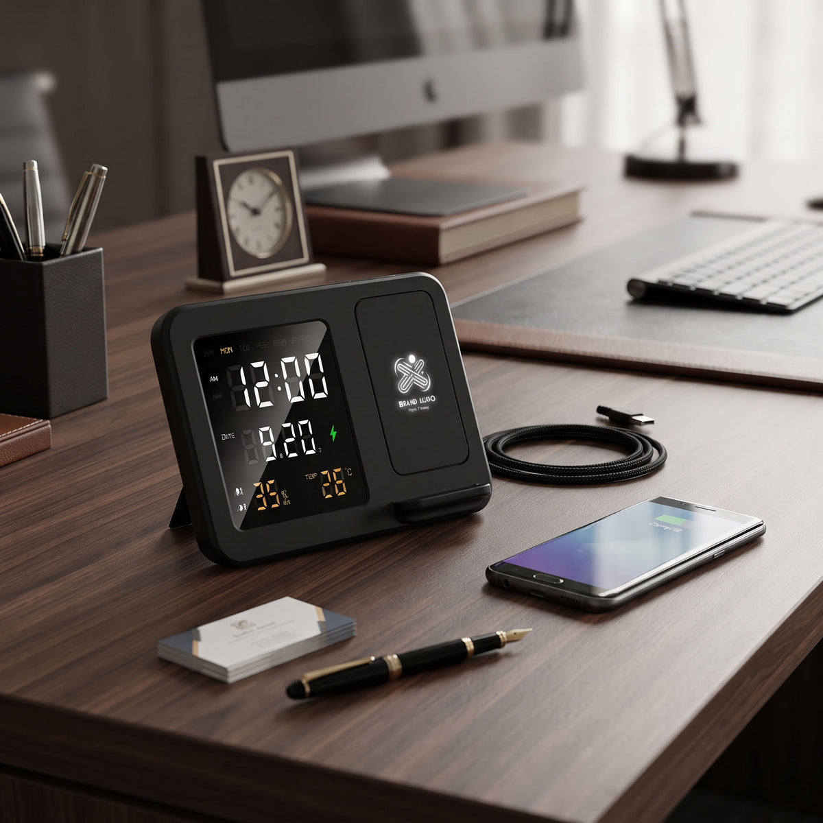 Executive imported black digital alarm clock with wireless charging stand priced at Ksh 2700 in Nairobi