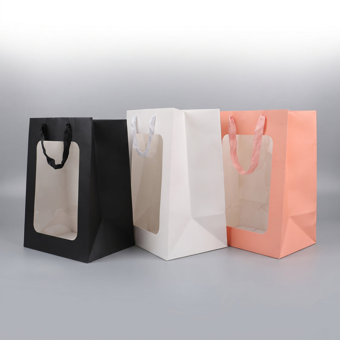 Luxury A4 and B5 window paper gift bags in black white and peach priced from Ksh 350 in Nairobi