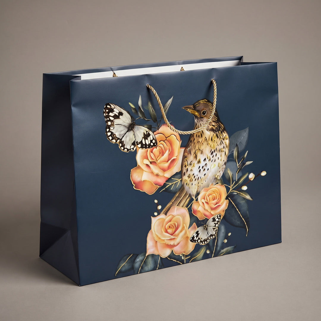 Executive extra-large A3 bird and rose paper gift bags in navy blue and sage green priced at Ksh 400 in Nairobi