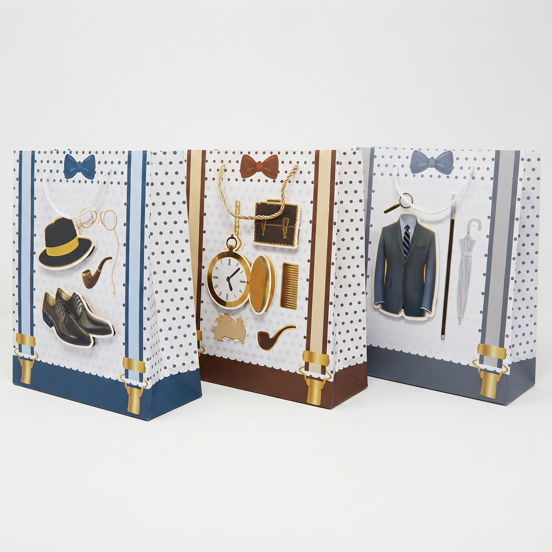 Executive gentlemen themed paper gift bags in B5, A4, and A3 sizes priced from Ksh 300 in Nairobi