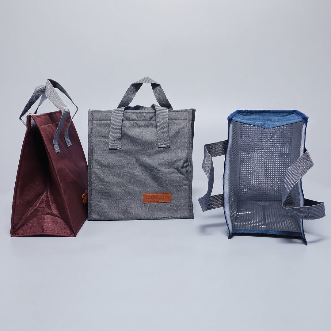 Reusable insulated thermal lunch tote bag in grey maroon blue priced at Ksh 700 in Nairobi