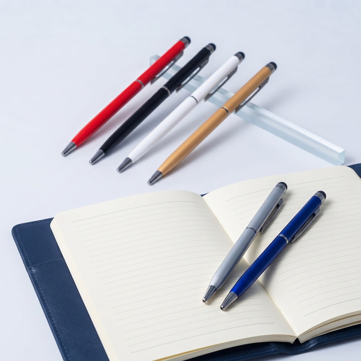 Display of customized dual-purpose capacitive touch stylus pens with soft rubber tip by Print365 Kenya