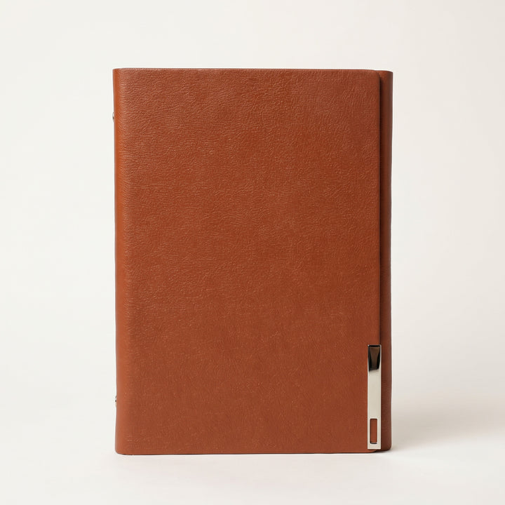 Custom debossed executive A5 leather notebook with silver metal bar clasp by Print365 Kenya
