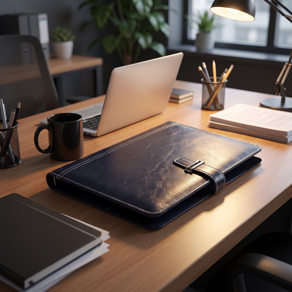 Custom debossed luxury executive leather notebook with white contrast stitching by Print365 Kenya