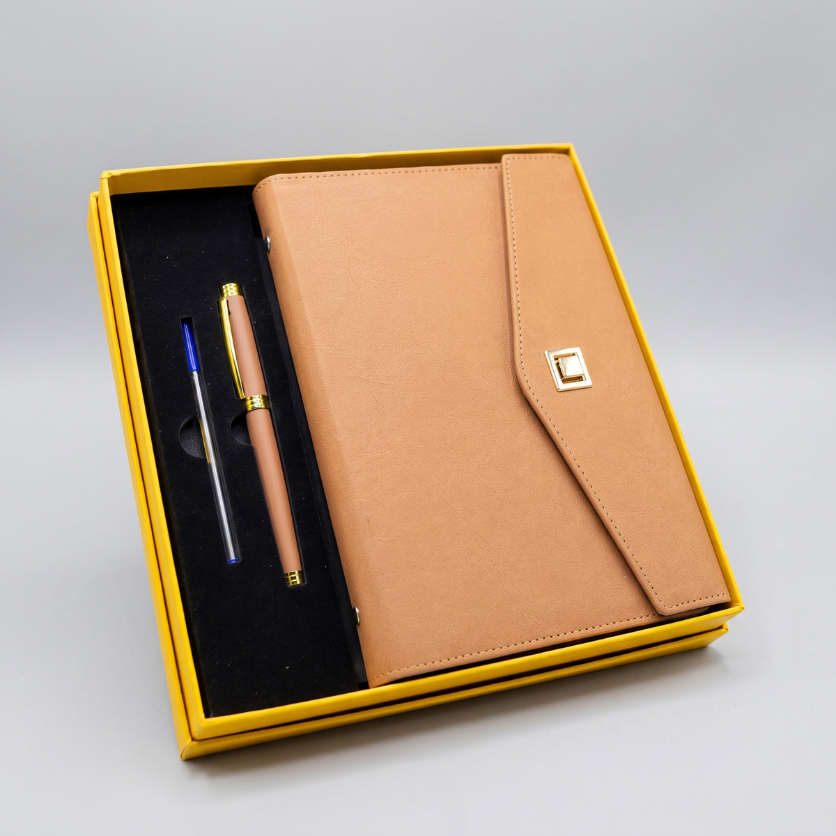 Custom laser-engraved 2-piece executive gift set in tan brown leatherette by Print365 Kenya