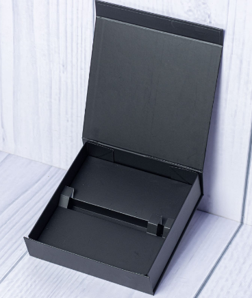 Custom foil-stamped executive black magnetic gift box open display by Print365 Kenya